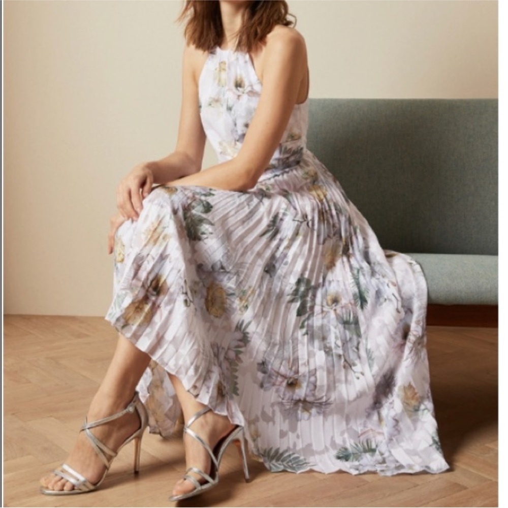 Womens Ted Baker Pink Daniiey Woodland Pleated Maxi Dress